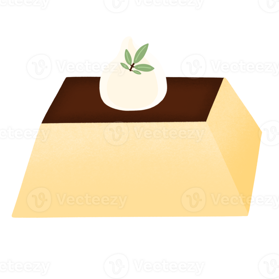 Square Pudding With Topping Whipped Cream Cartoon illustration png