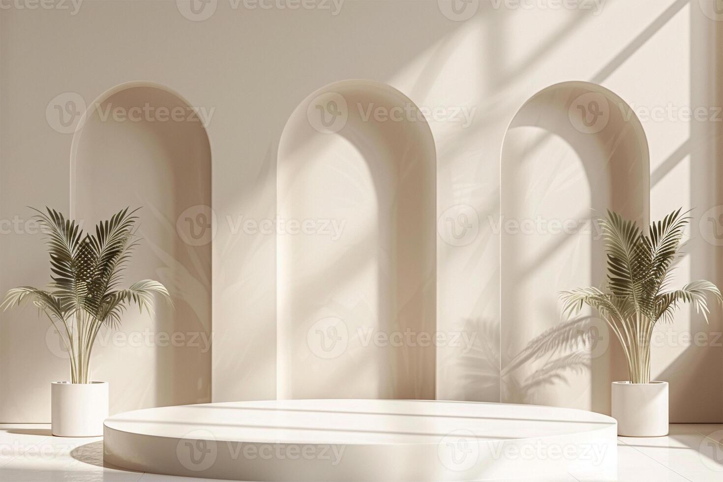 Beige Empty Mockup Product Display stand or podium 3d background platform photo