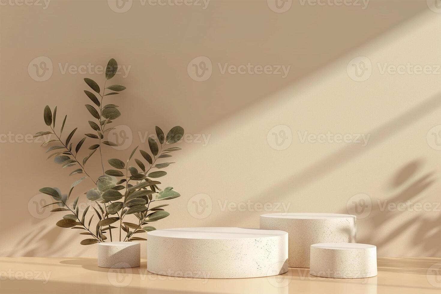 Beige Empty Mockup Product Display stand or podium 3d background platform photo