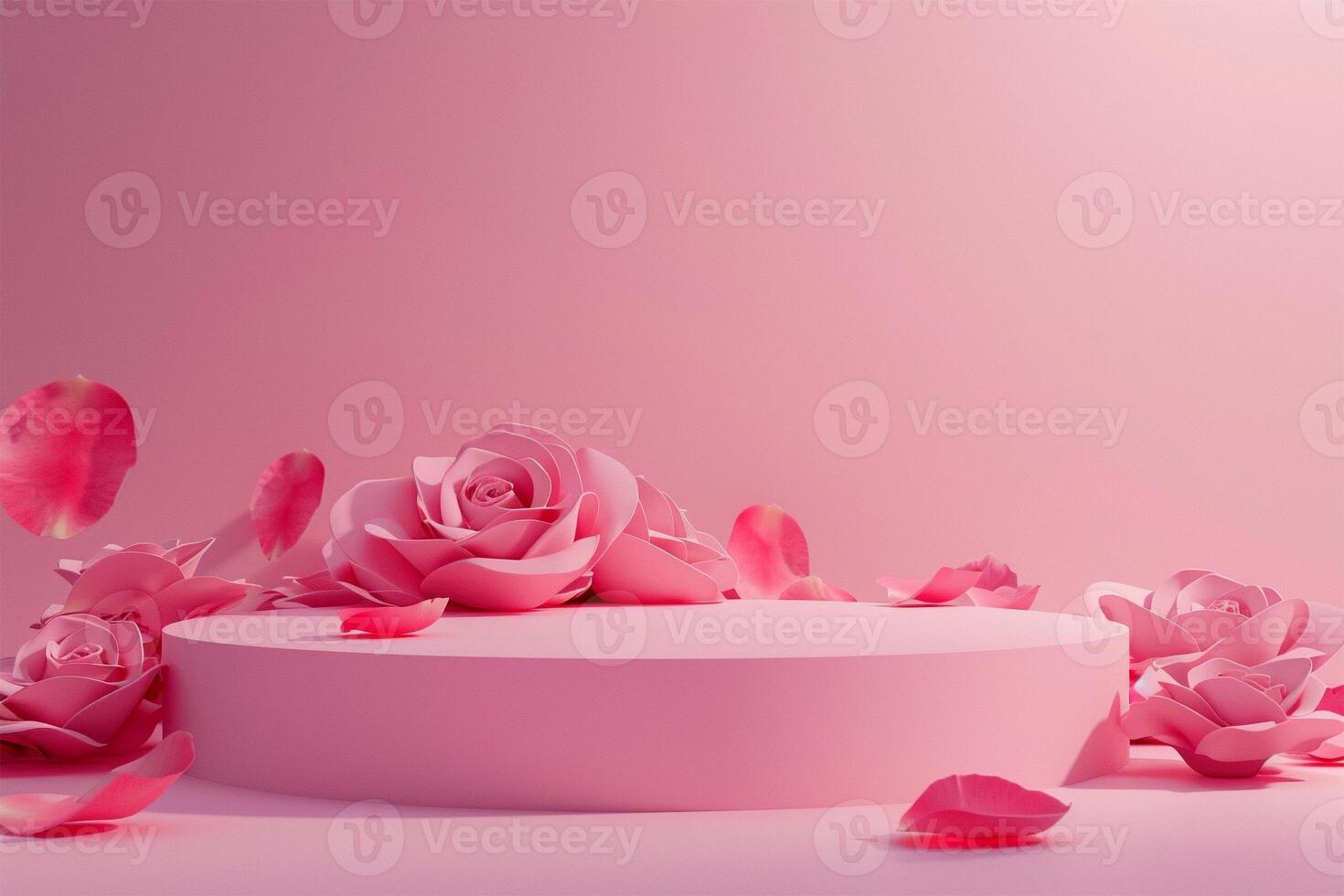 Pink Empty Mockup Product Display stand or podium 3d background platform photo