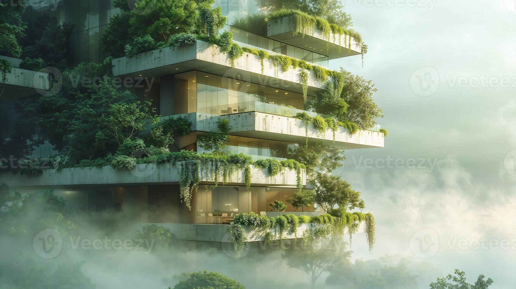 a building with plants growing on the top photo