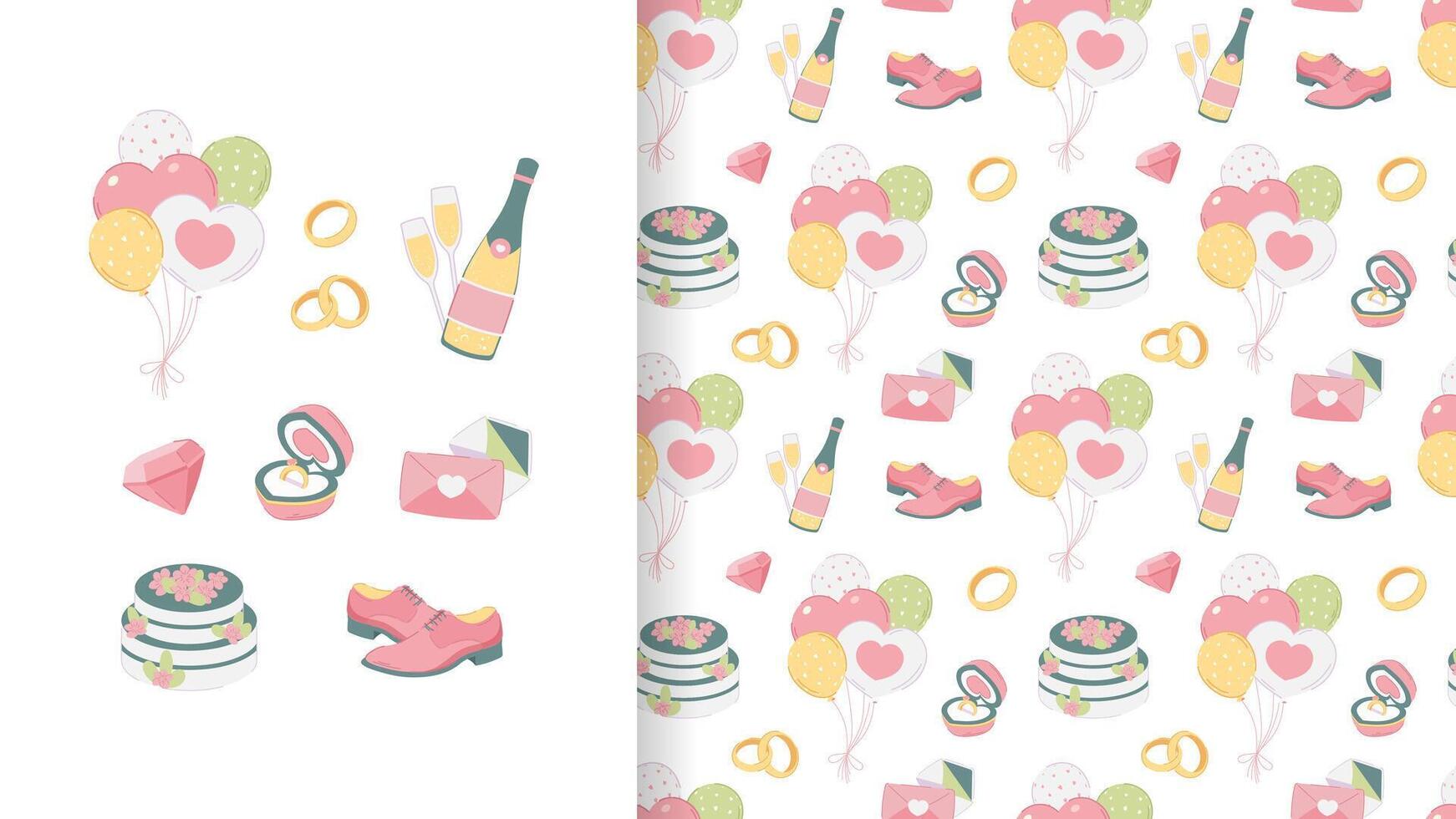 Pastel wedding pattern with elements for design. seamless pattern in flat style vector