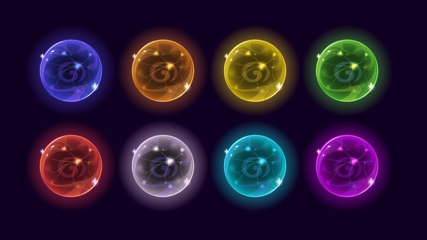 Set of colorful magic spheres. Sphere of fortune teller, witch. illustration in neon colors vector