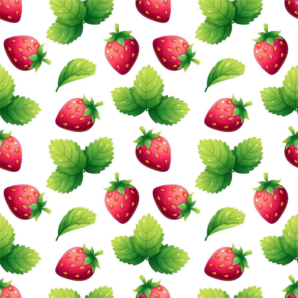 Seamless summer pattern with strawberries and leaves. berry ornament with white background vector
