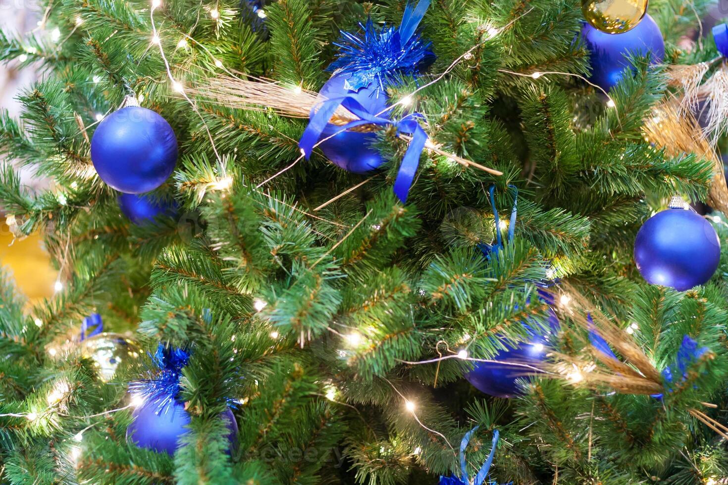 View of a Christmas tree decorated with blue balls photo