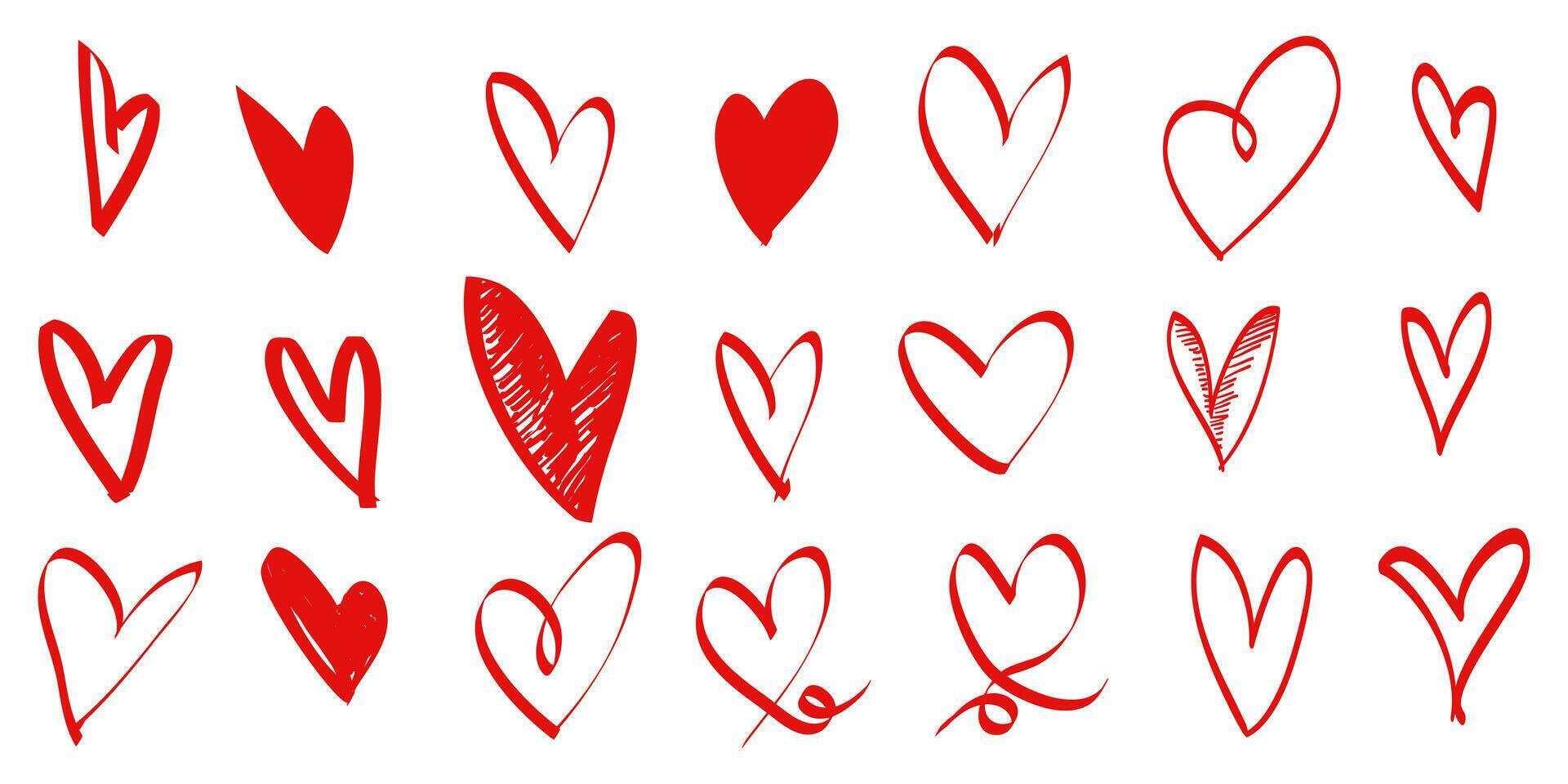 Doodle hearts on set. hand drawn style. love symbol vector