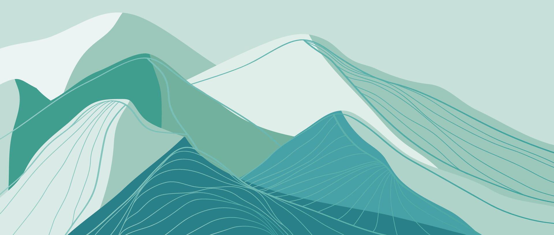 Blue Mountain landscape with line art. illustration of Winter Mountains landscape. mountains, hills vector