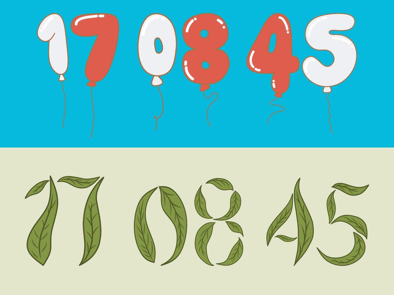 Indonesian independence day design with balloons and leaves in the shape of the date, month and year. vector