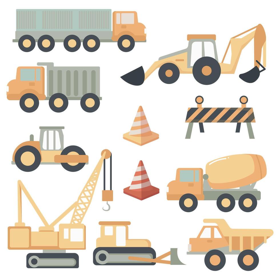Construction Vehicle Icons and Elements for Design Projects vector