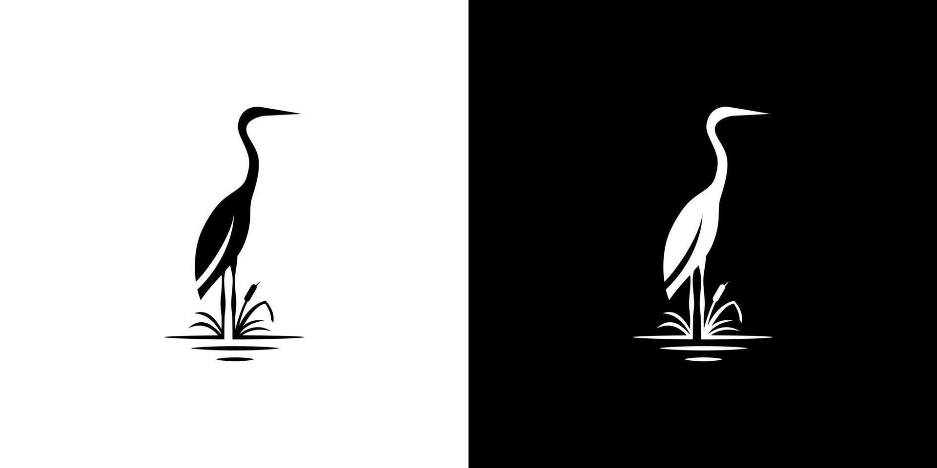 Heron pelican stork bird silhouette background . logo illustration isolated vector