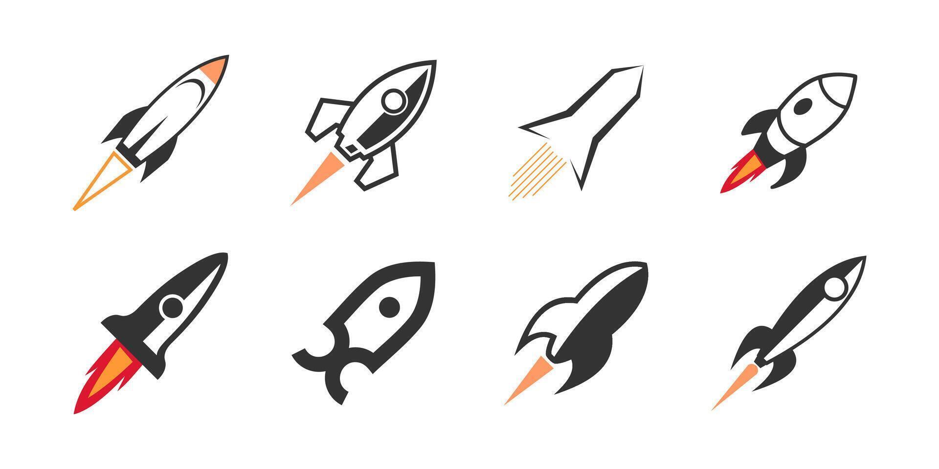Set of Rocket icon logo line , outline. Spaceship launch space logo vector