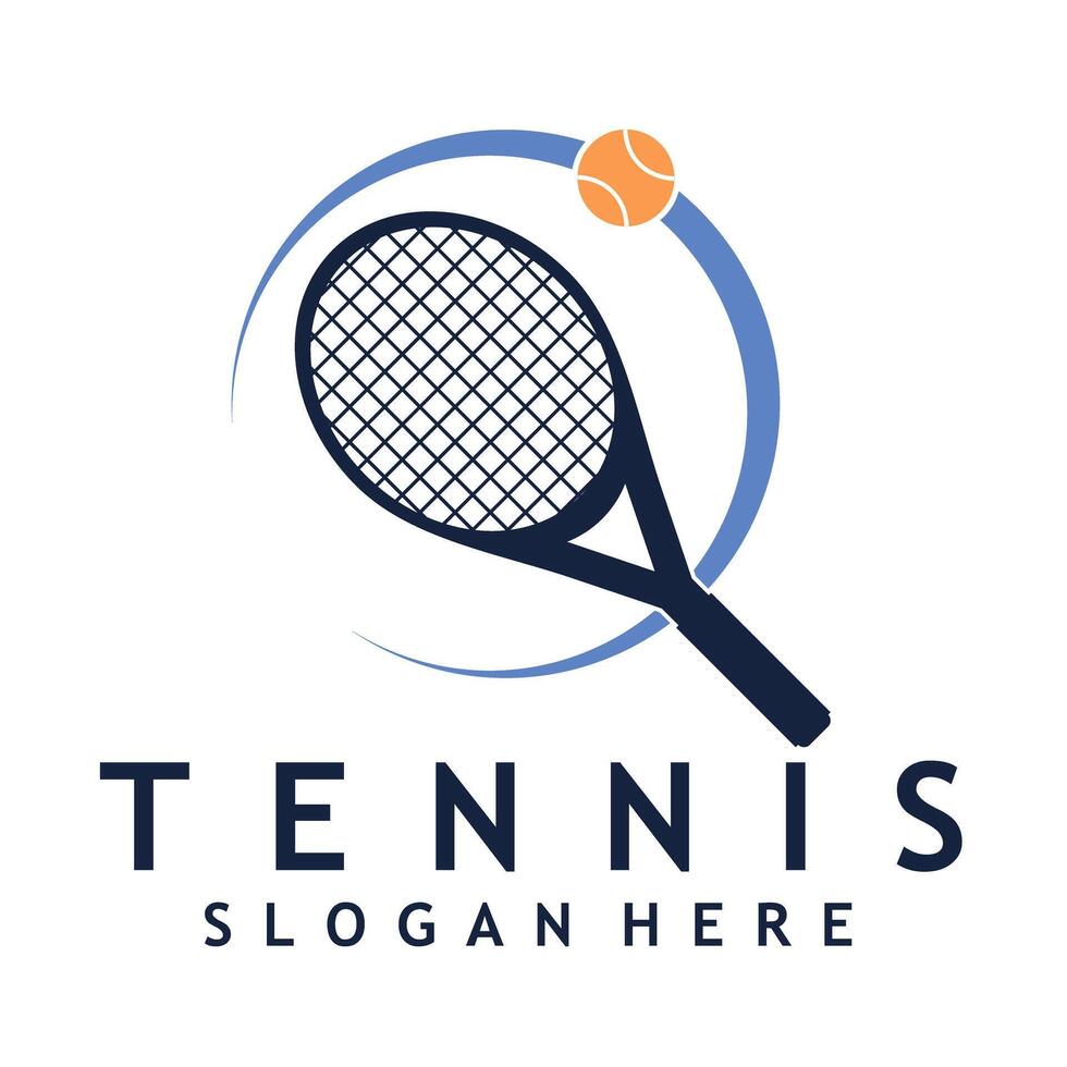tennis logo of ball racket and half circle showing enthusiasm illustration art vector