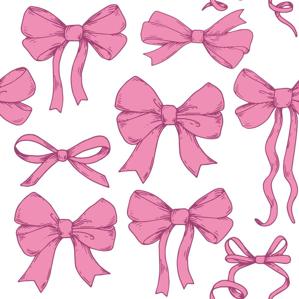 seamless pattern with pink bows and silk ribbons. symbol of the fight against breast cancer, femininity vector