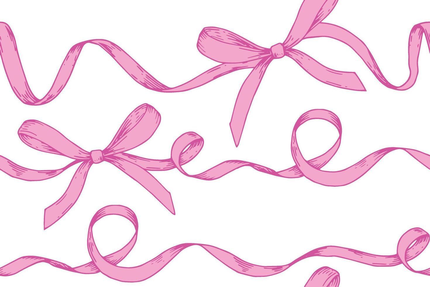 seamless pattern with pink bows and silk ribbons. symbol of the fight against breast cancer, femininity vector