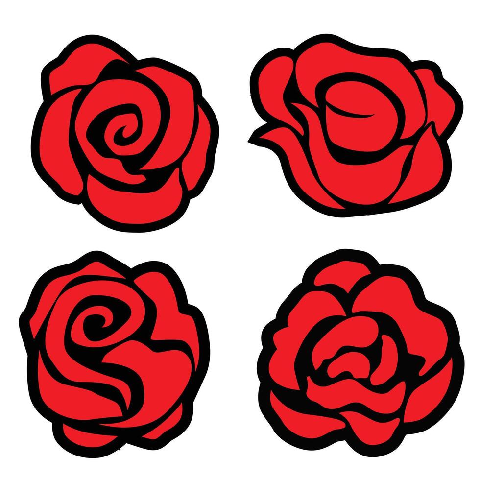 Set of beautiful red roses vector