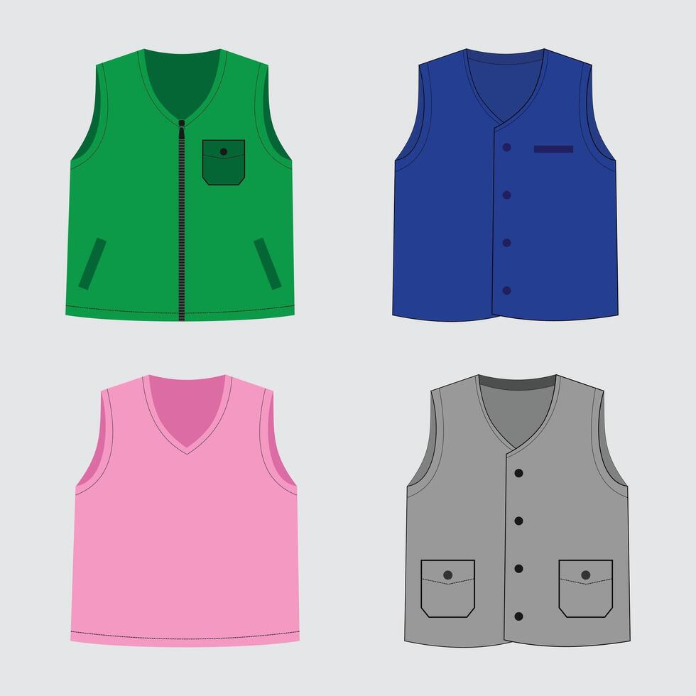 Set of jacket Vest mockup fashion Illustration vector