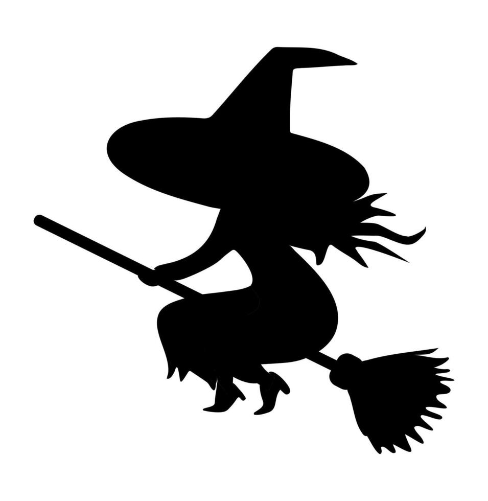 Witch silhouette. Witch on a broom. Silhouette of a witch, black witch. Witchcraft. Halloween concept vector