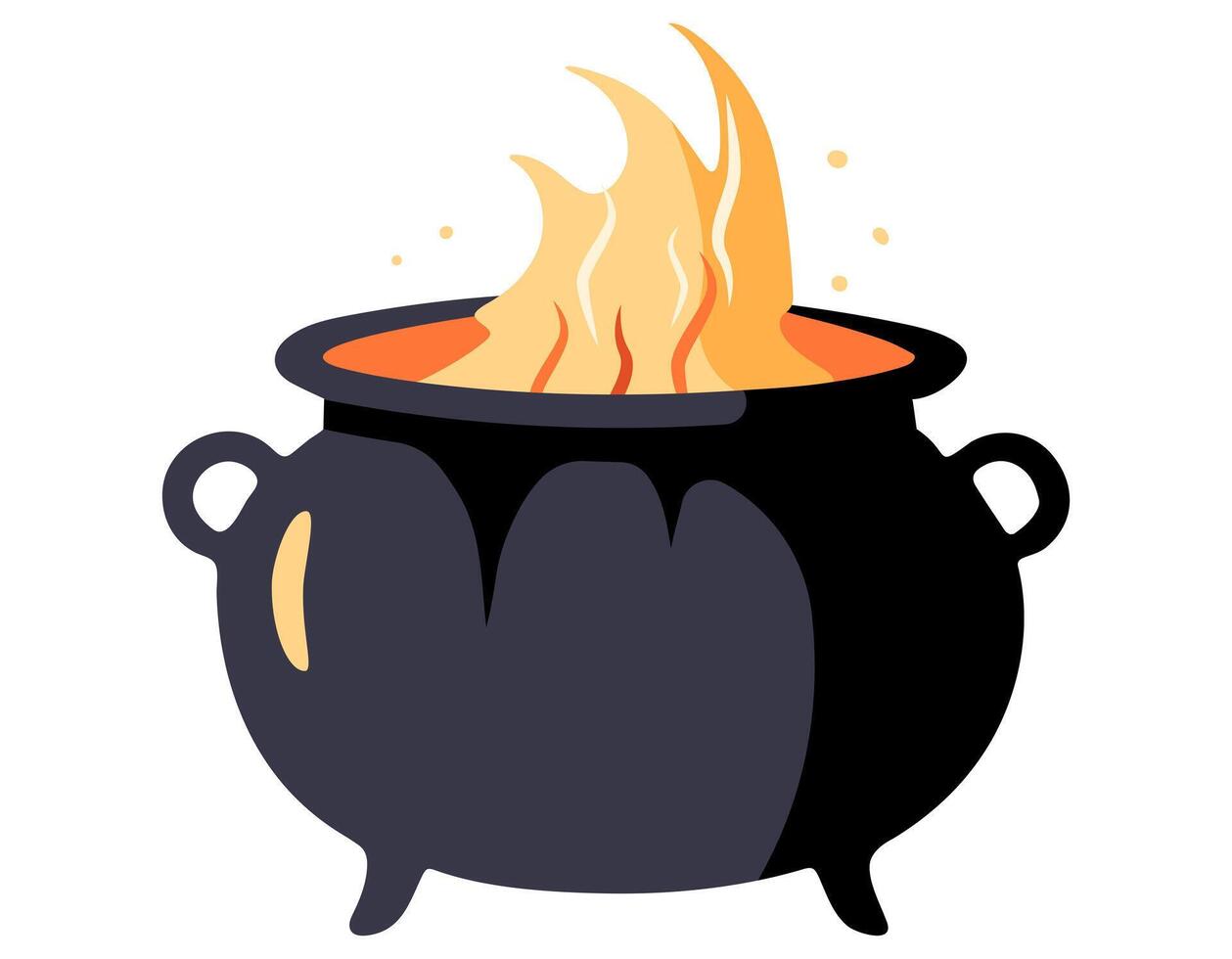 Witches cauldron with flames - illustration. Element for halloween in cartoon style. vector