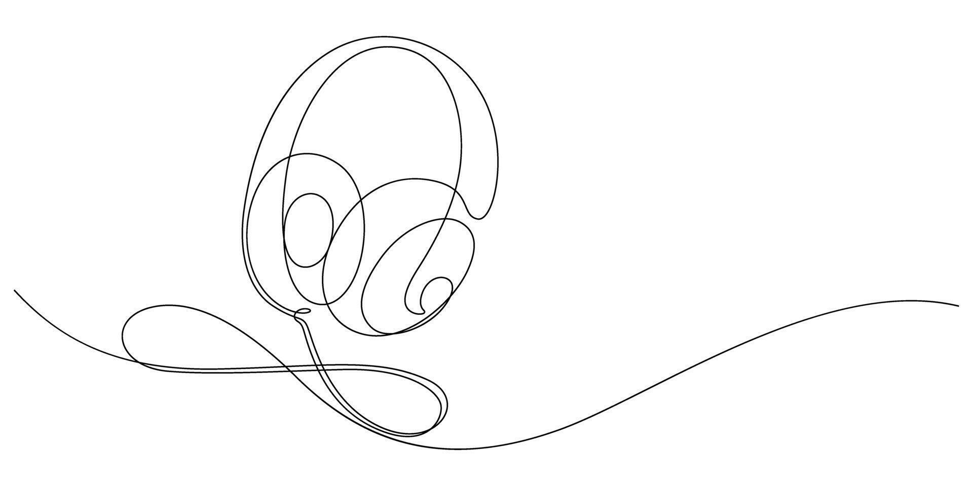 headphones one line continuous music entertainment vector
