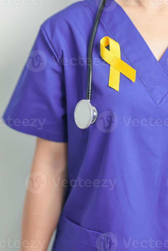 Yellow September, Suicide prevention day, Childhood, Sarcoma, bone and bladder cancer Awareness month, Yellow Ribbon for supporting people life and illness. Healthcare and World cancer day concept photo