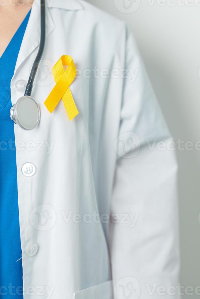 Yellow September, Suicide prevention day, Childhood, Sarcoma, bone and bladder cancer Awareness month, Yellow Ribbon for supporting people life and illness. Healthcare and World cancer day concept photo