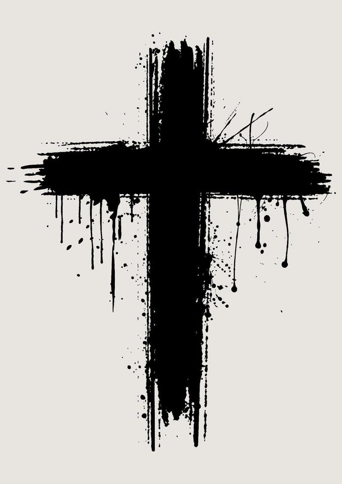 Grunge hand painted religious cross design background vector