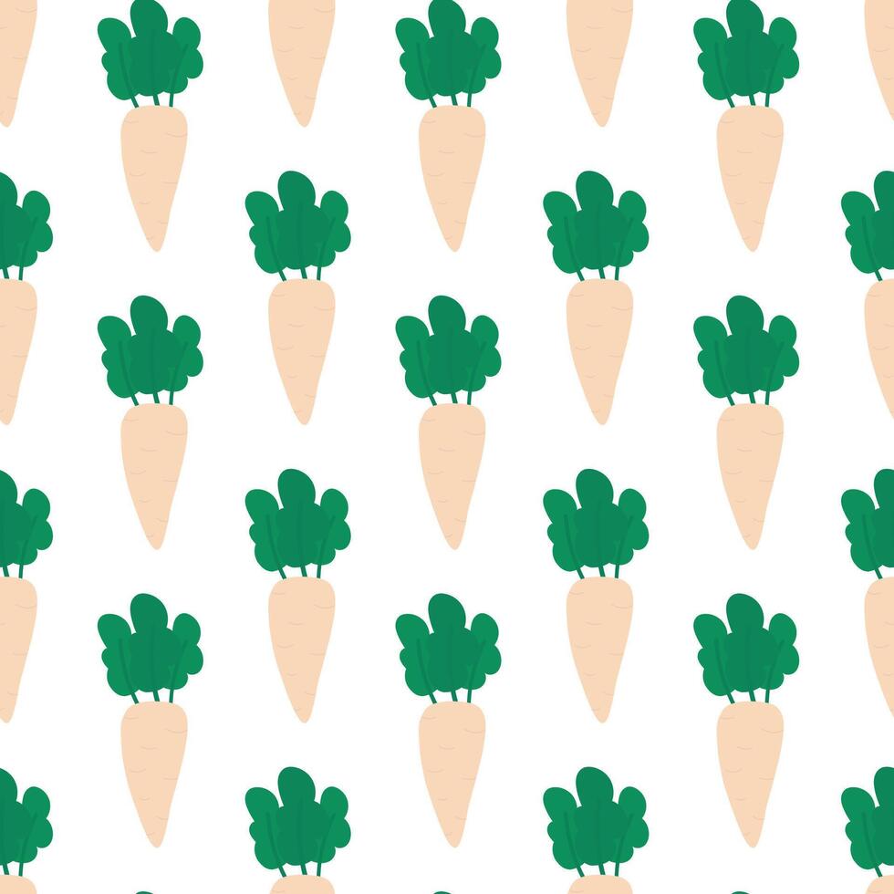Daikon seamless pattern. Stylized food vegetable. flat illustration for fabric, background, packaging, wrapping paper. vector