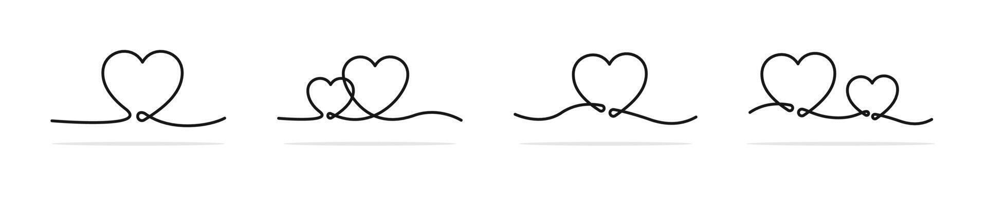 Continuous line art drawn hearts. Doodle hearts. Linear heart. S vector
