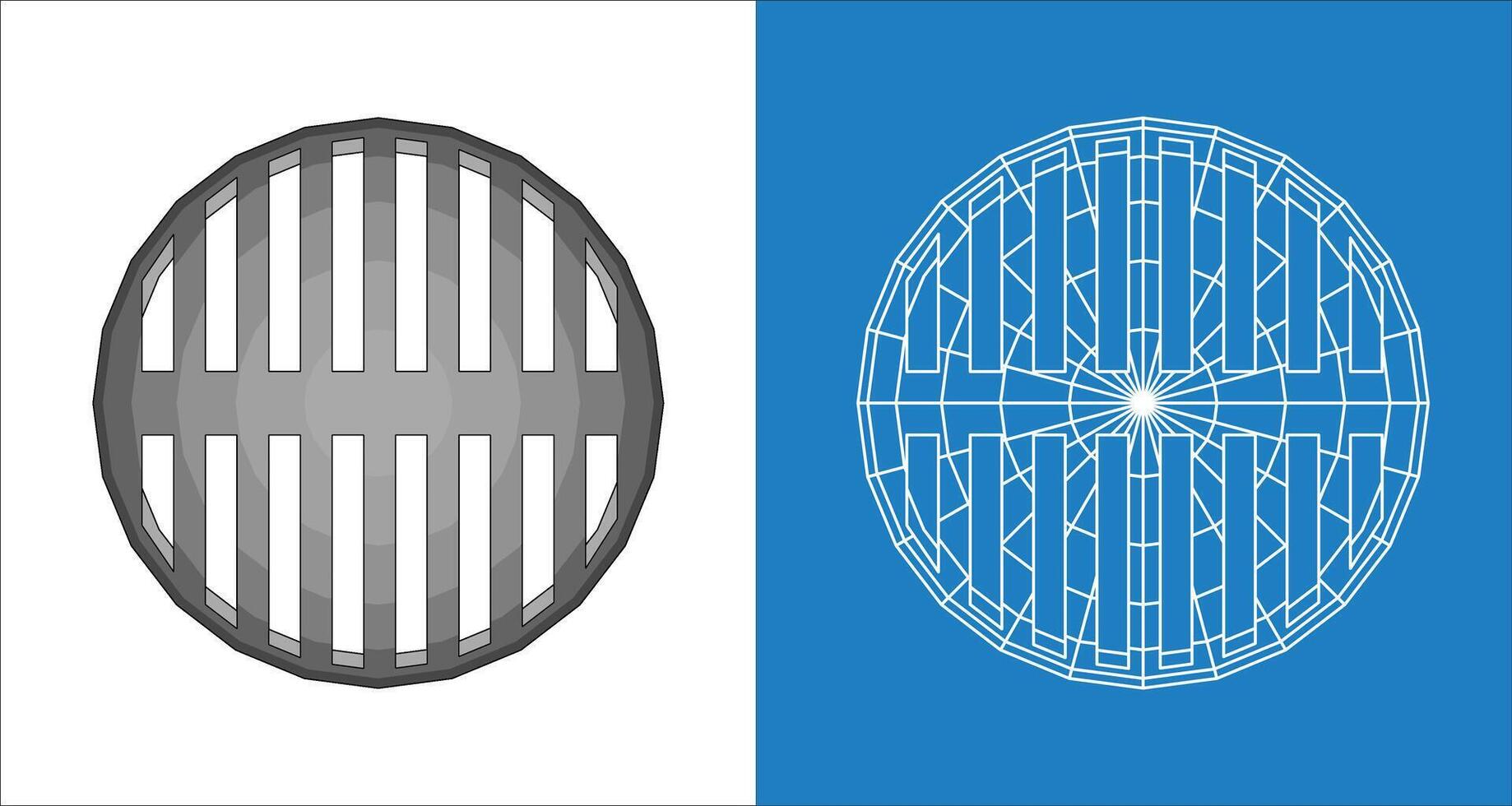 Wireframe blueprint for architectural and technical visualization of grid-patterned perforated metal drain covers for drainage systems vector