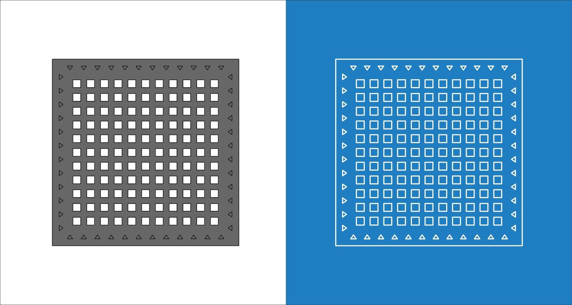 Architectural and technical wireframe blueprint for perforated metal drain covers with a grid pattern for drainage systems vector