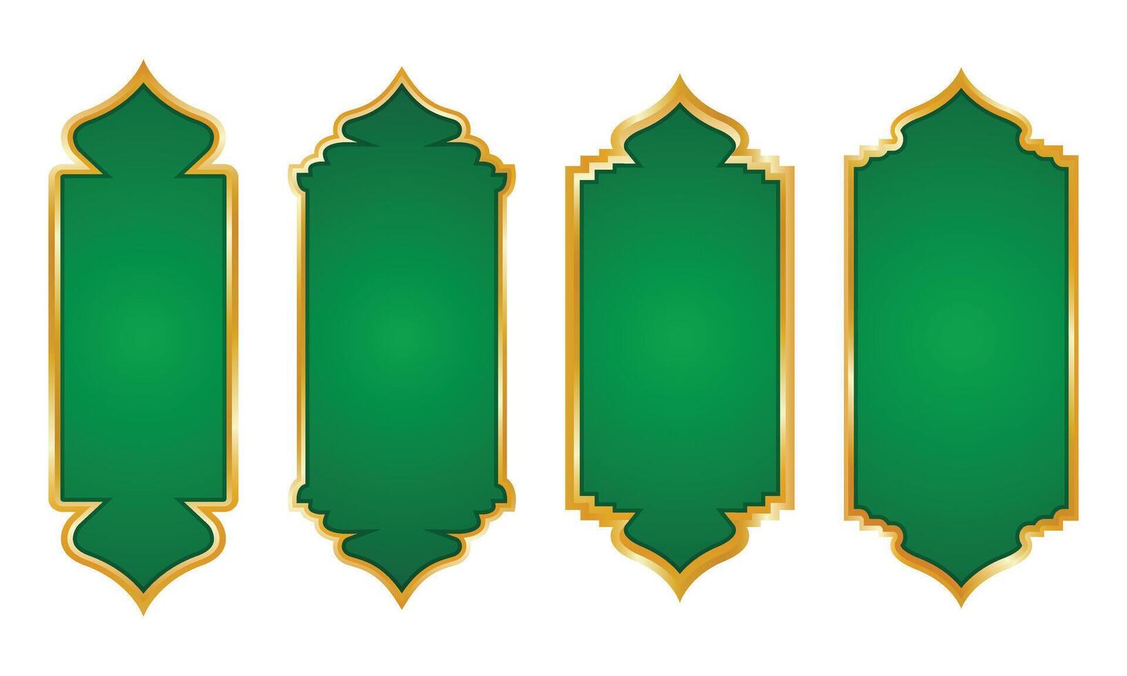 Set of elegant green and gold Islamic frames vector
