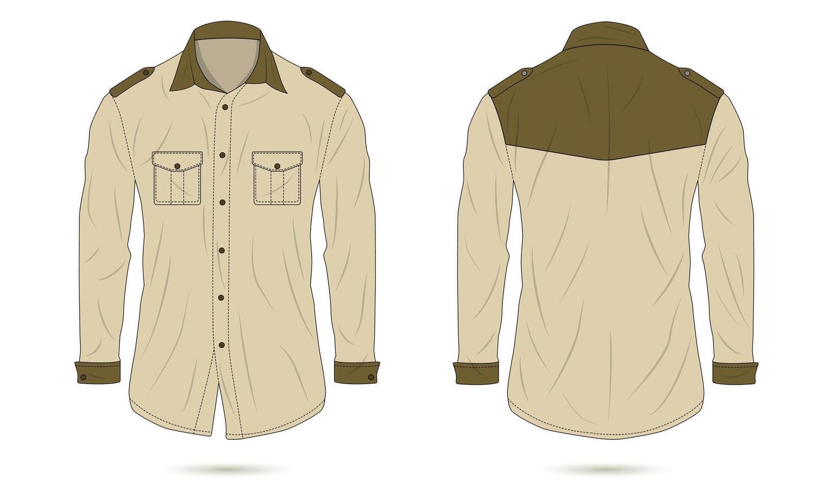 Long sleeve outdoor formal shirt mockup front and back view vector