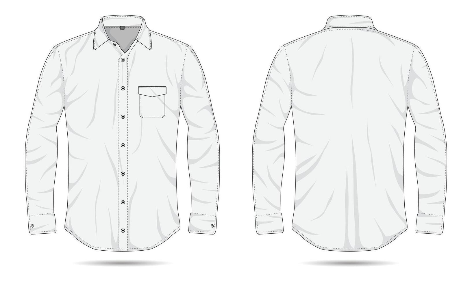 Mockup of white long sleeve button up shirt front and back view vector