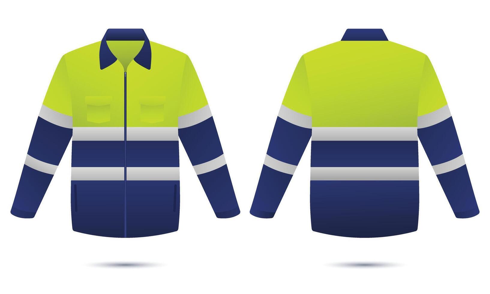Hi vis work safety jacket mockup front and back view vector