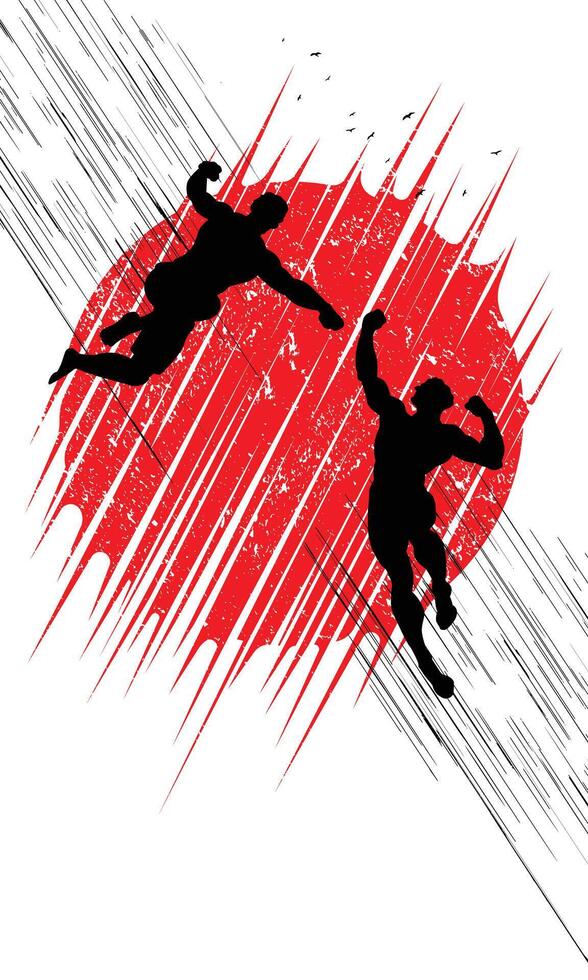 Abstract silhouette of two men fighting vector