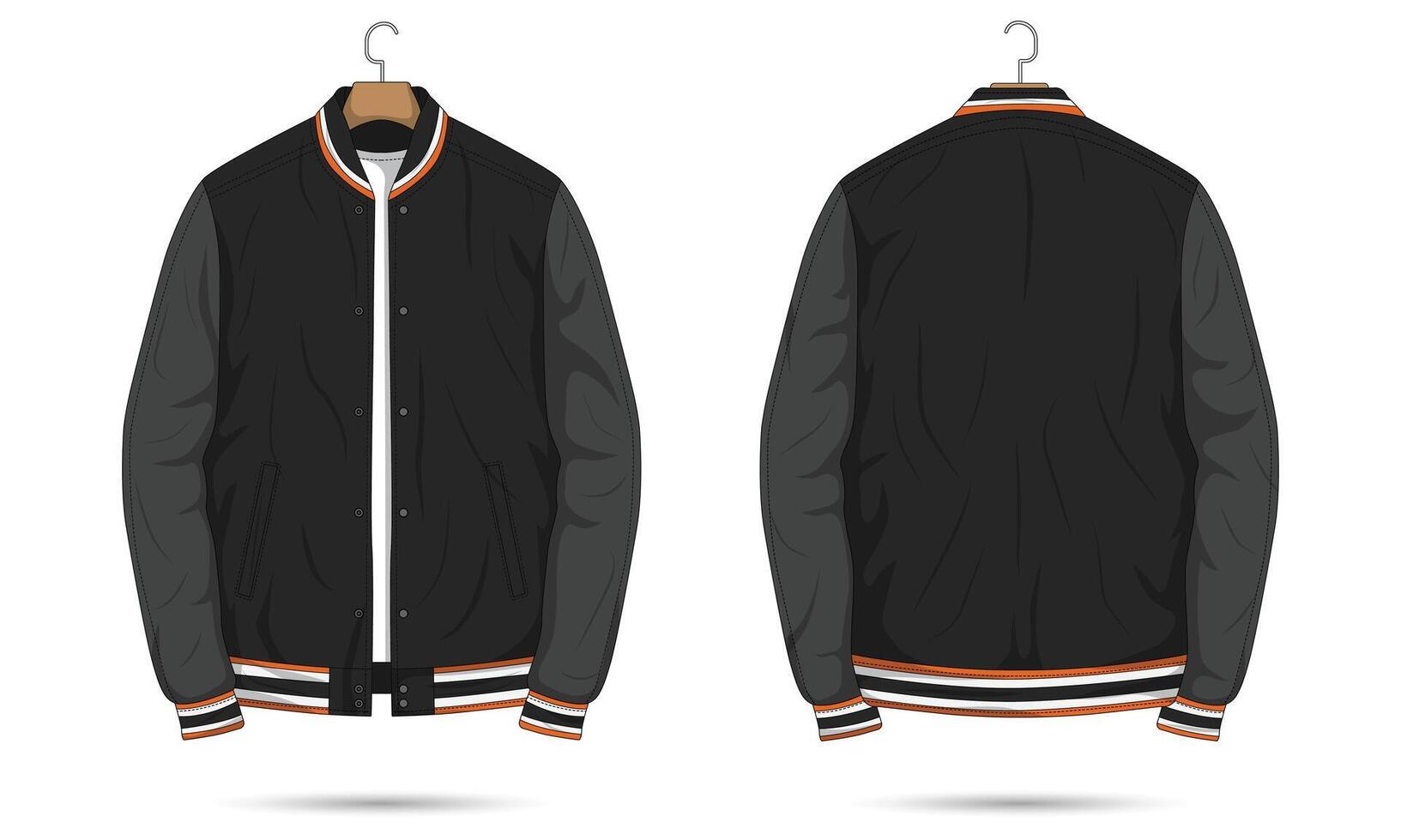 Striped varsity jacket mockup front and back view vector
