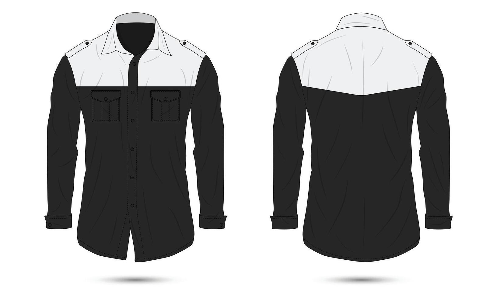Mockup of long-sleeve button-down office shirt front and back view vector