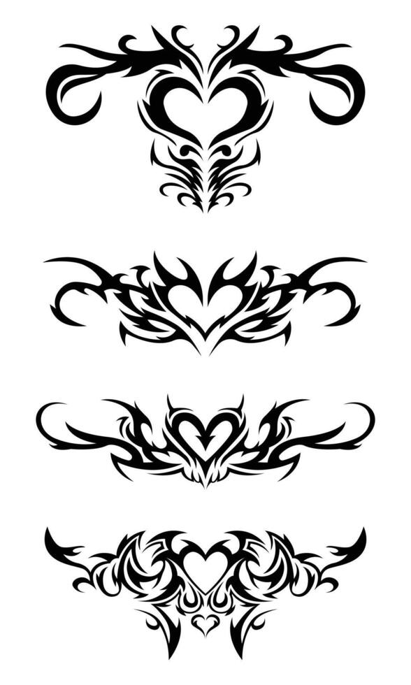 Collection of abstract love heart tribal tattoos vector