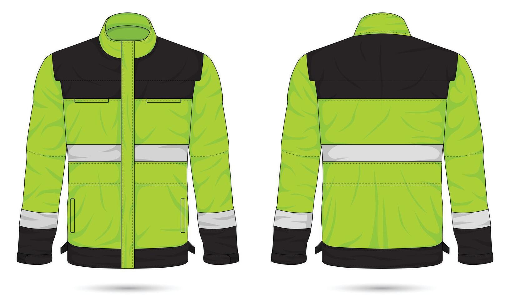 High visibility work safety jacket mockup front and back view vector