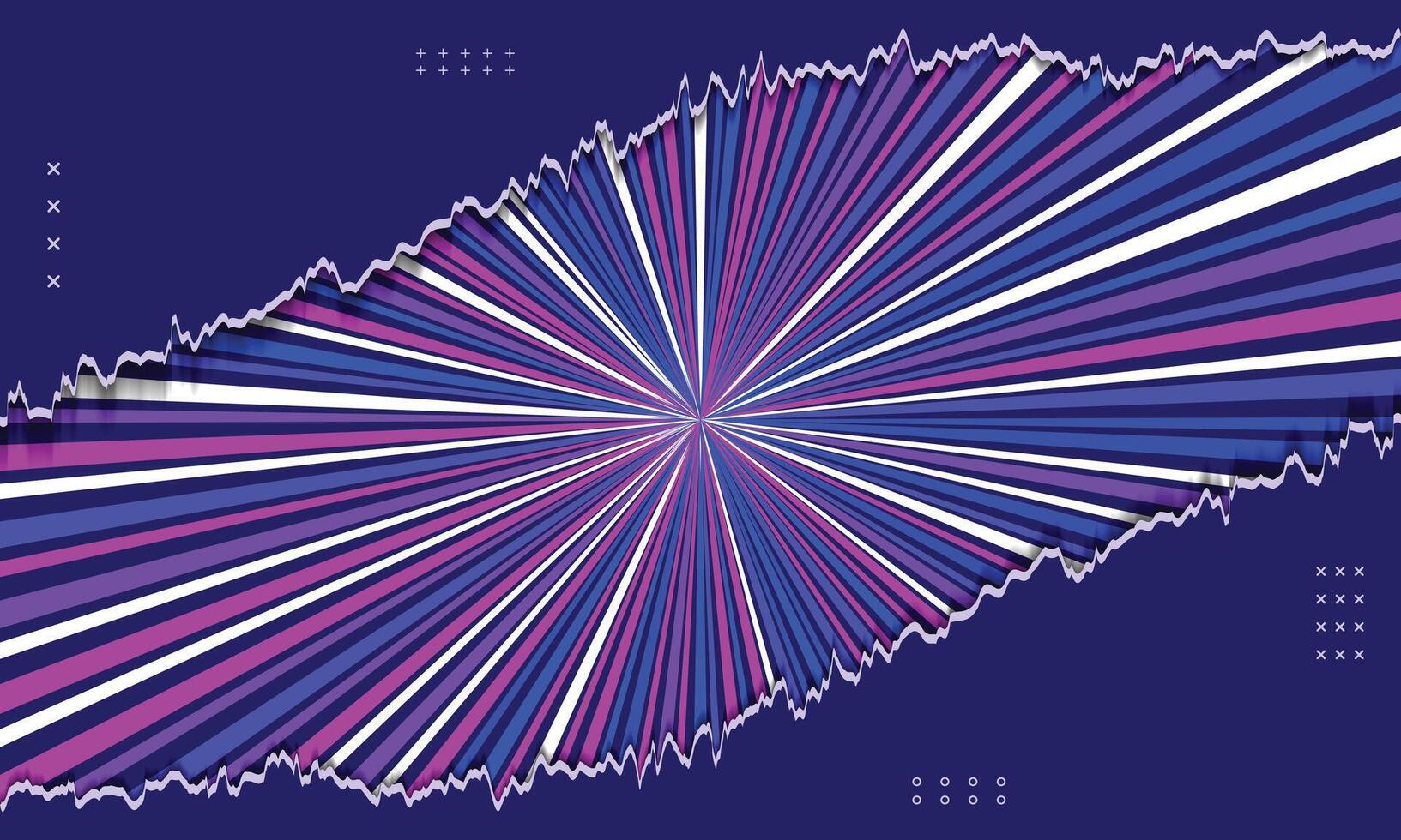 Abstract background of torn paper and speed radial lines vector