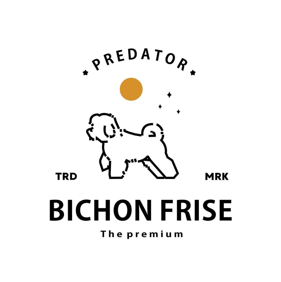 vintage retro hipster bichon frise logo outline monoline art icon vector