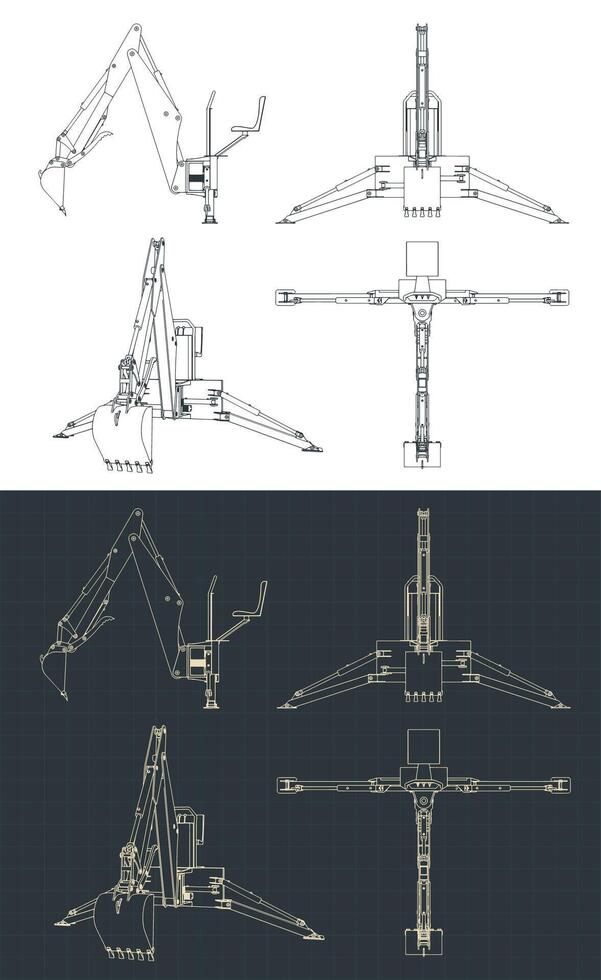 Backhoe loader blueprints vector