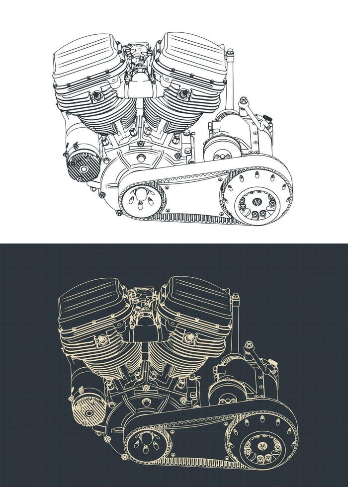 Powerful motorcycle engine blueprints vector