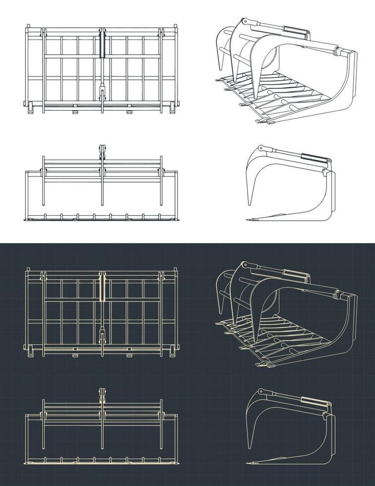 Grapple bucket blueprints vector