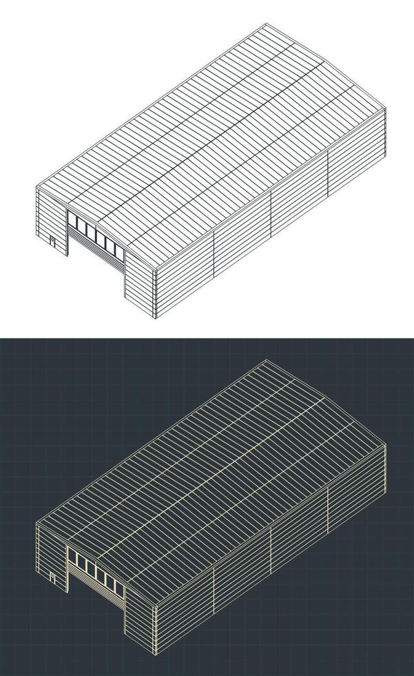 Industrial hall building isometric blueprints vector