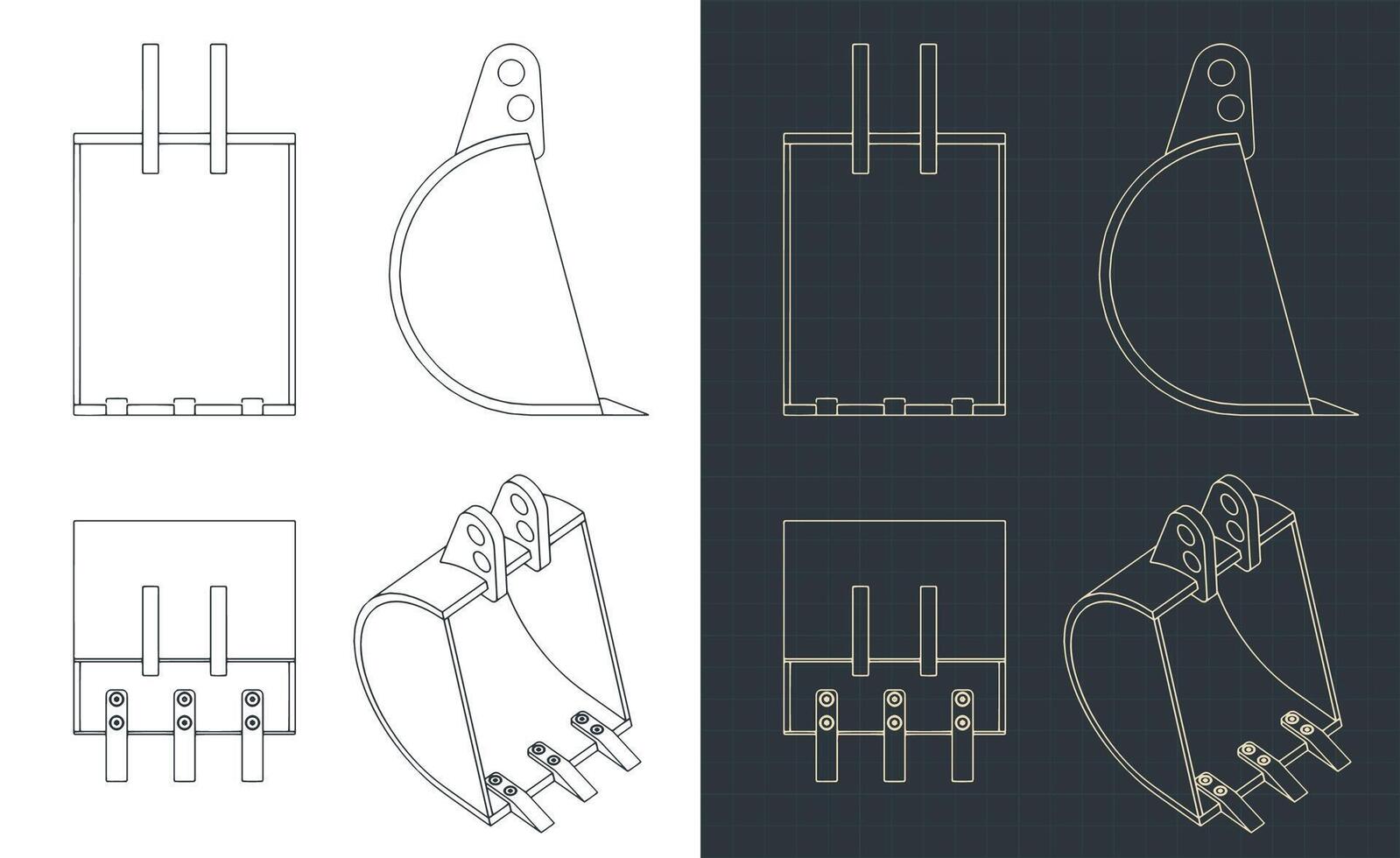 Excavator bucket drawings vector