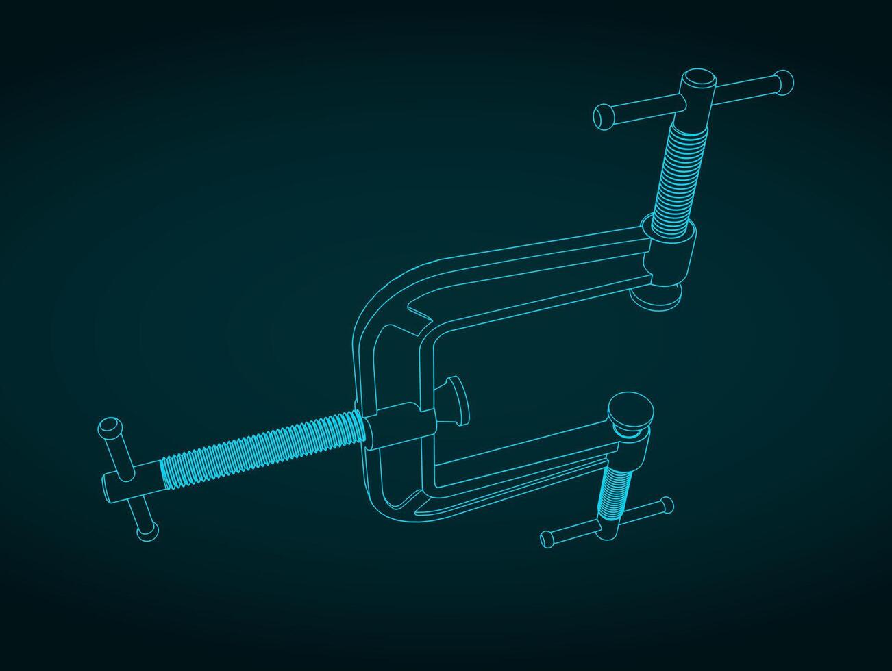 Three way C-clamp blueprint vector