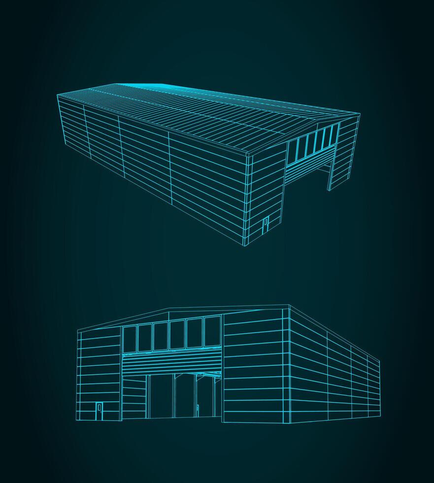 Industrial hall building drawing vector