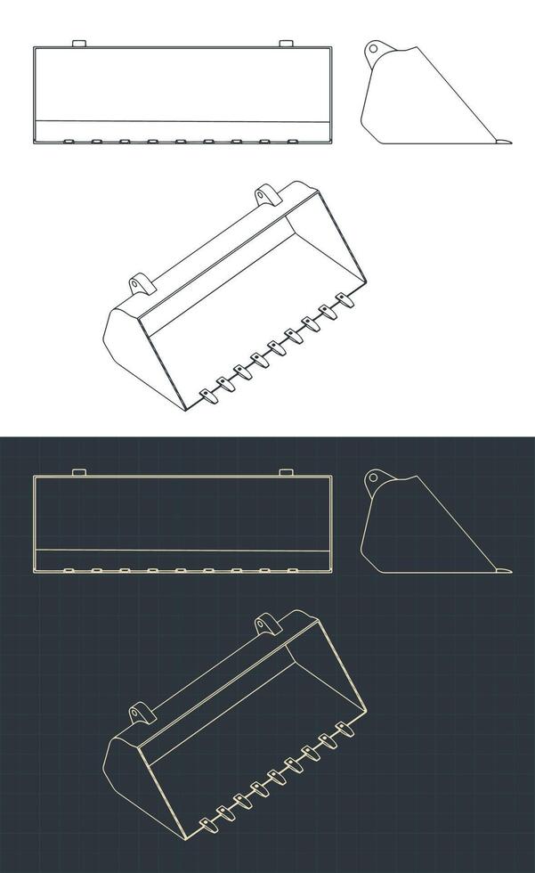 Loader bucket blueprint vector