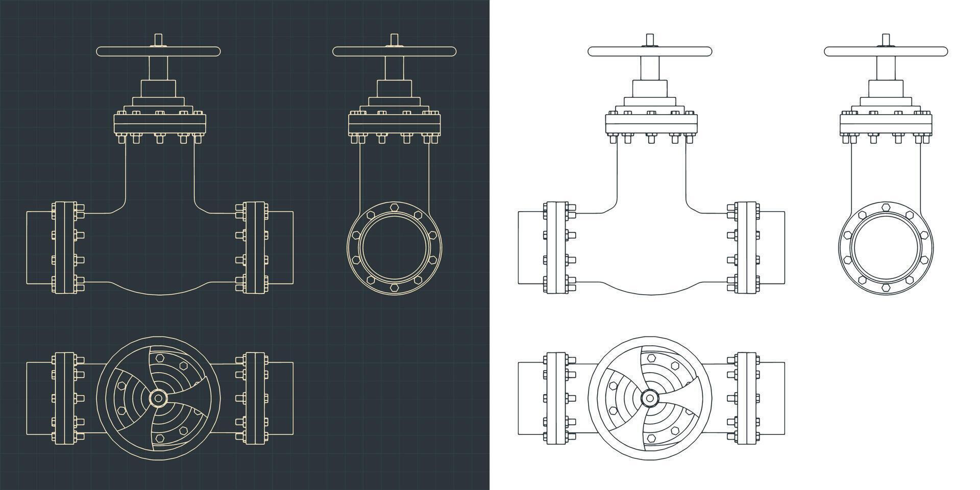 Valve technical drawings vector